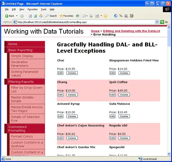 在ASP.NET 2.0中操作数据之三十八：处理BLL和DAL的异常