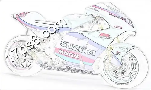 photoshop将铃木摩托车制作出彩色素描图片效果